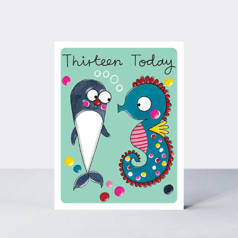 Hey! Age 13 Birthday card - Whale & Seahorse