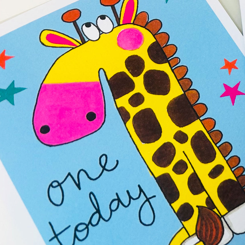 Hey! Age 1 Birthday card - Giraffe