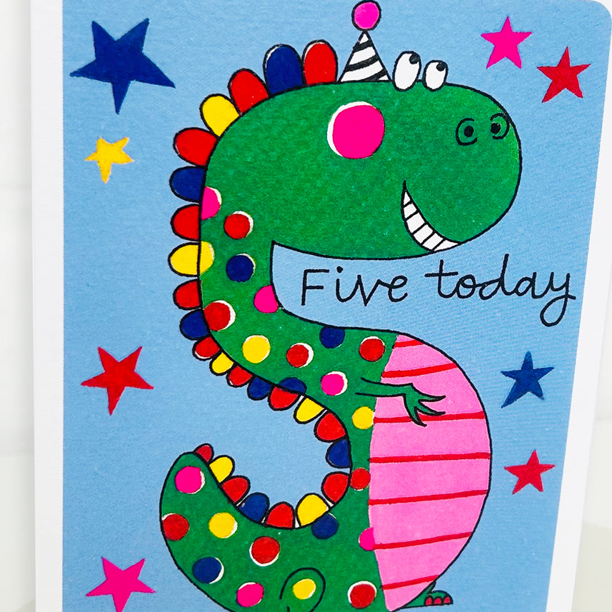 Hey! Age 5 Birthday card - Dinosaur