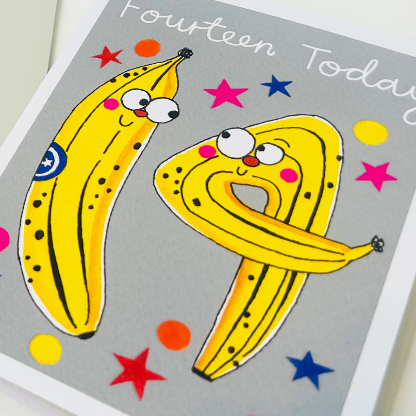 Hey! Age 14 Birthday card - Bananas
