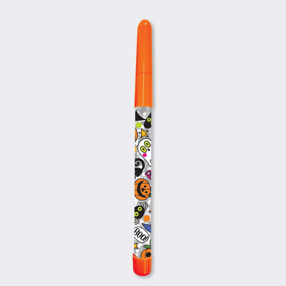 Halloween glitter ballpoint pen with spooky designs by Rachel Ellen
