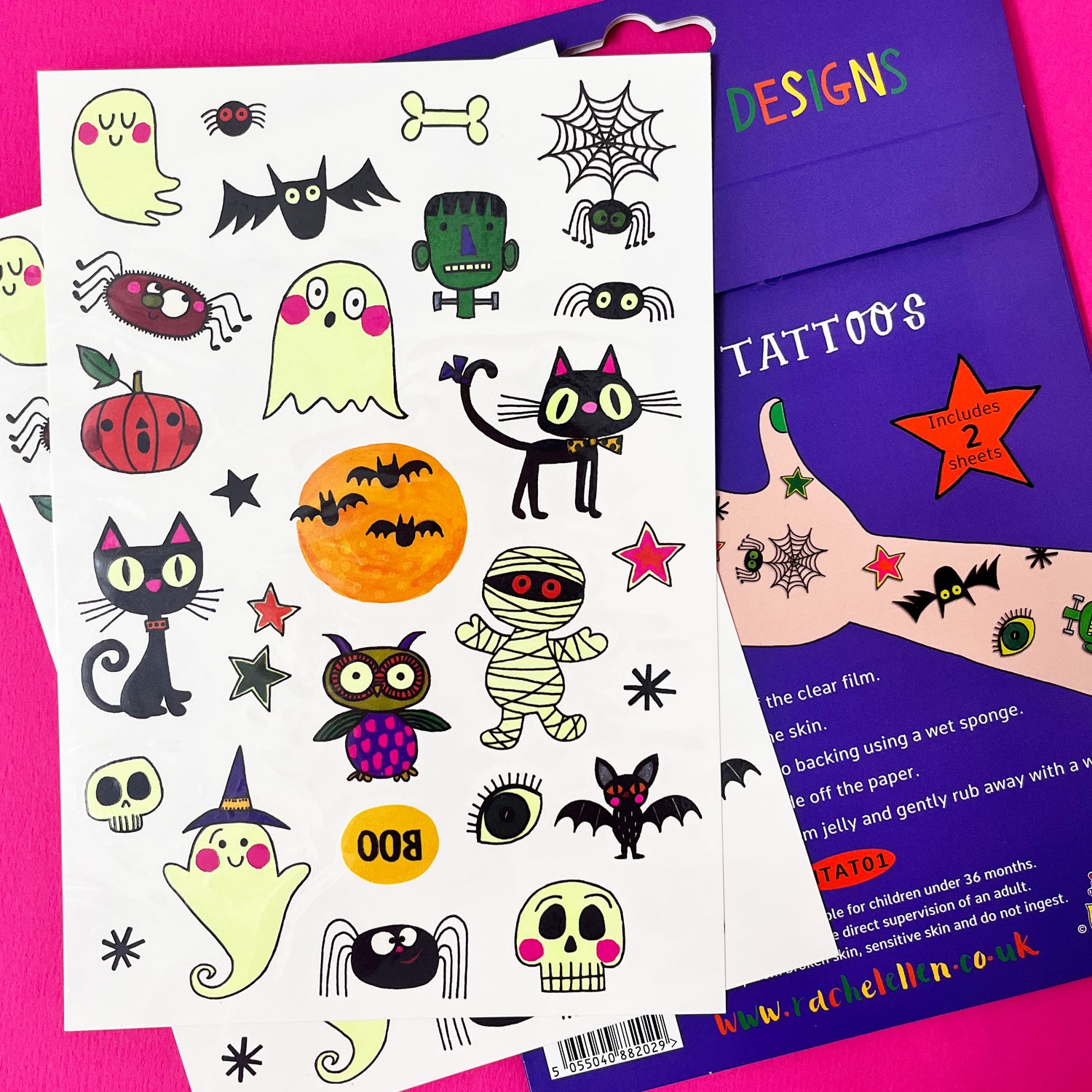 Sheets of glow in the dark Halloween temporary tattoos