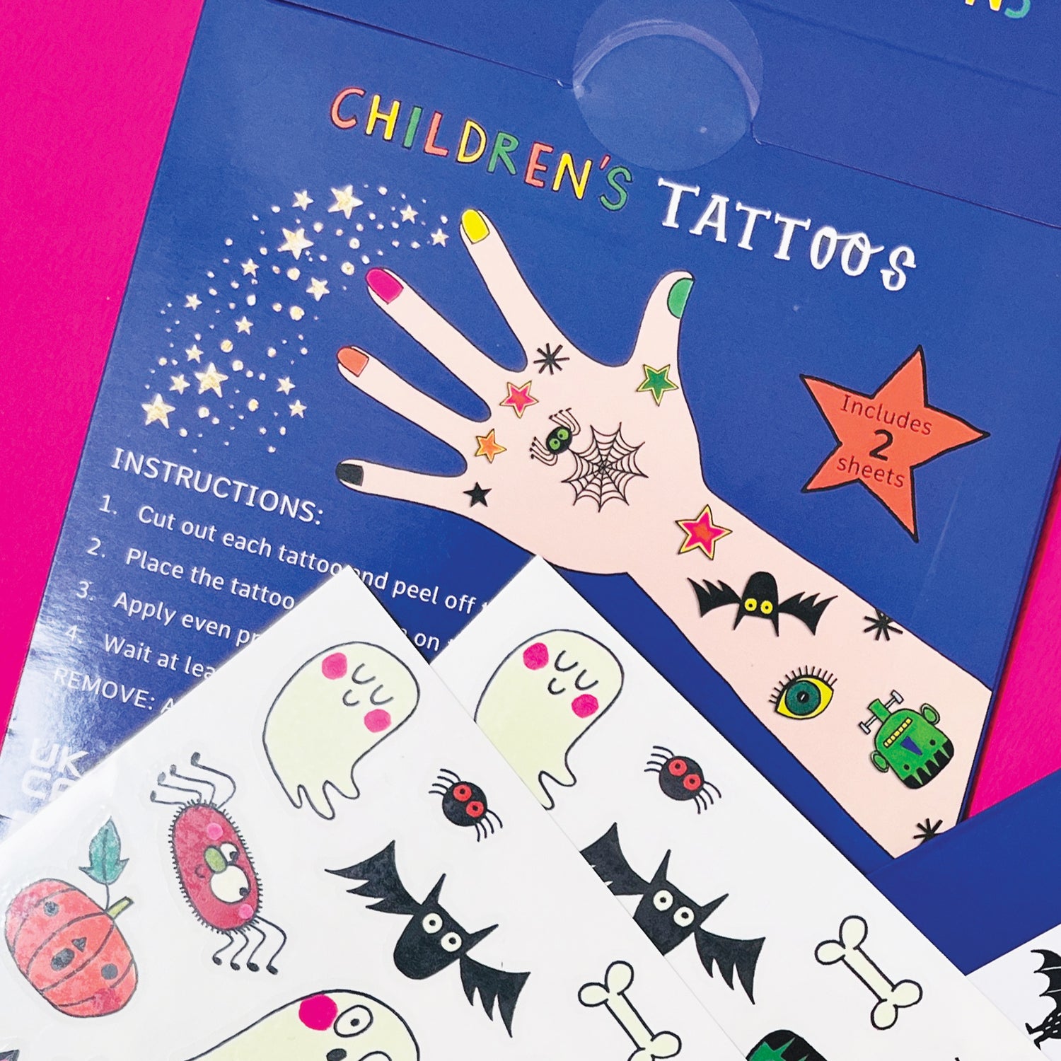 Sheets of glow in the dark Halloween temporary tattoos