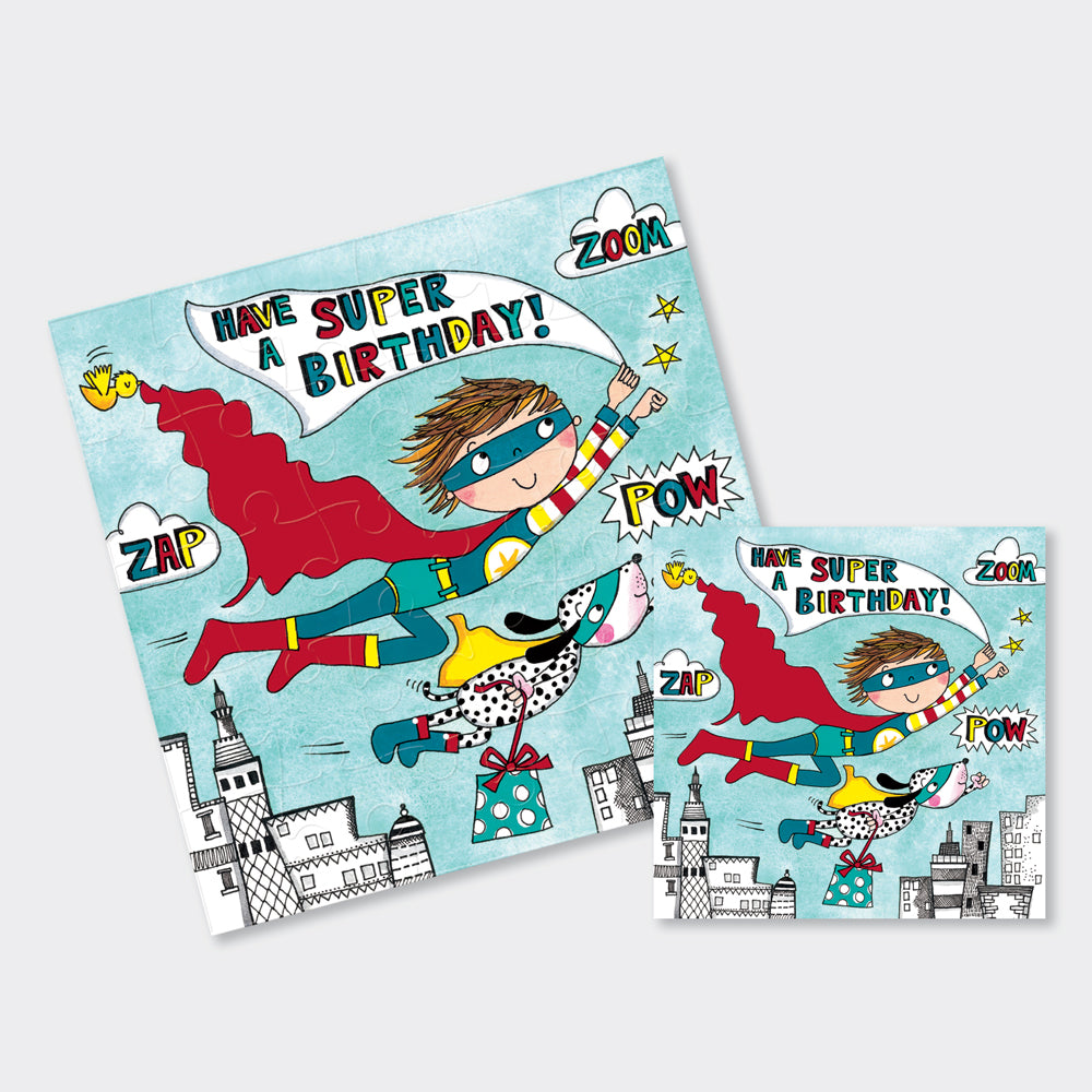 Jigsaw Card - Super Hero & Dog - Birthday Card