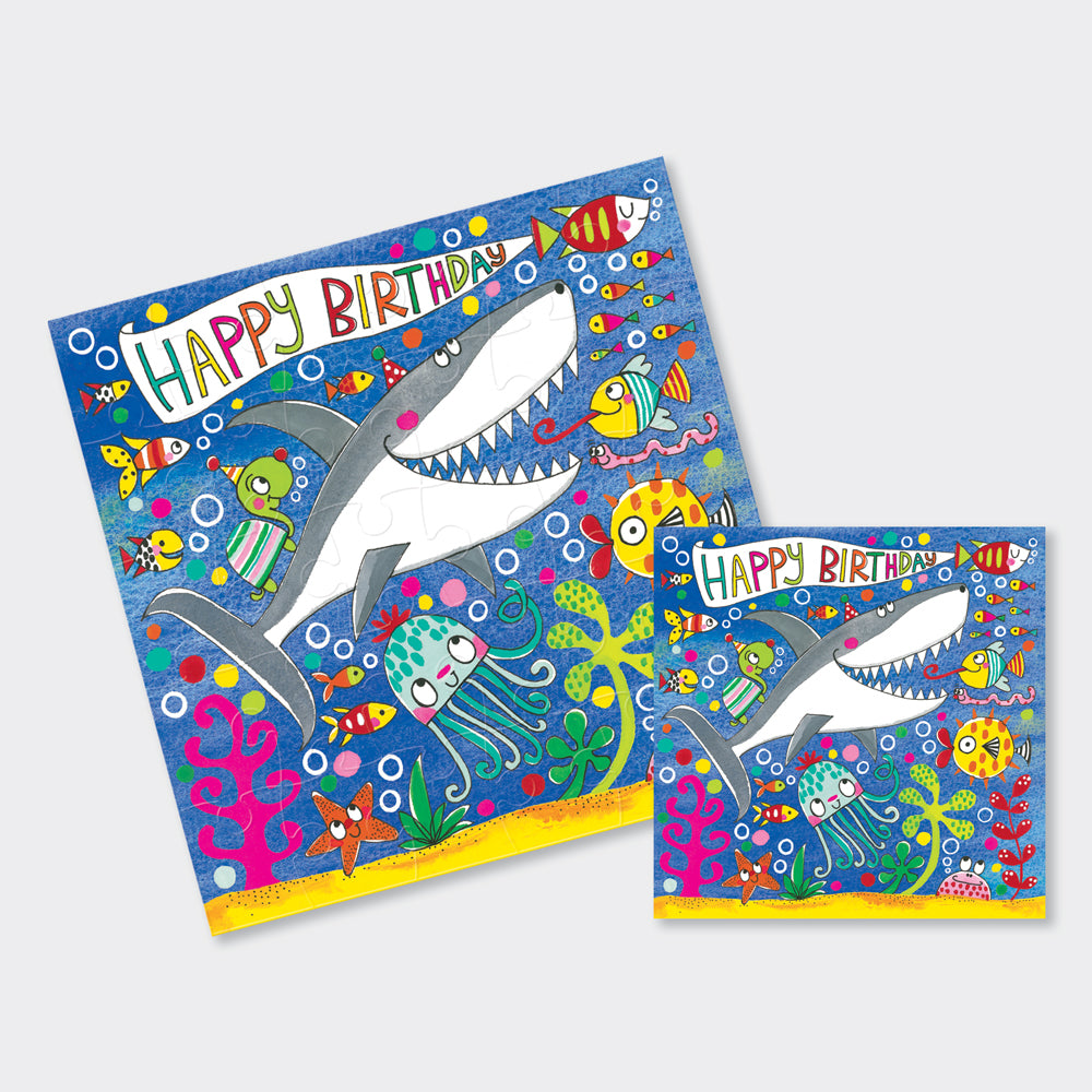 Jigsaw Card - Happy Birthday Shark Sea Scene - Birthday Card
