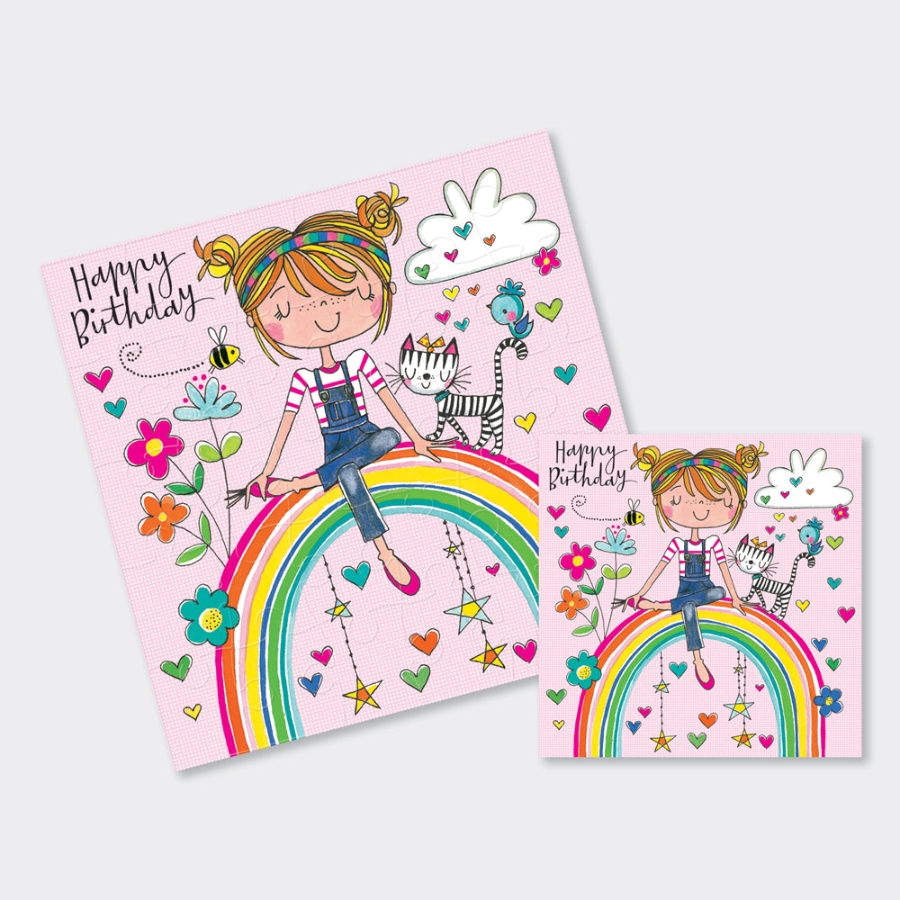 Jigsaw Card - Girl on Rainbow  - Birthday Card