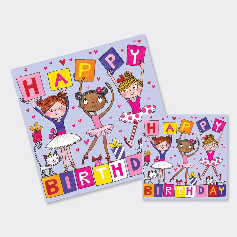 Jigsaw card - Happy Birthday - Ballerinas & Cats - Birthday Card