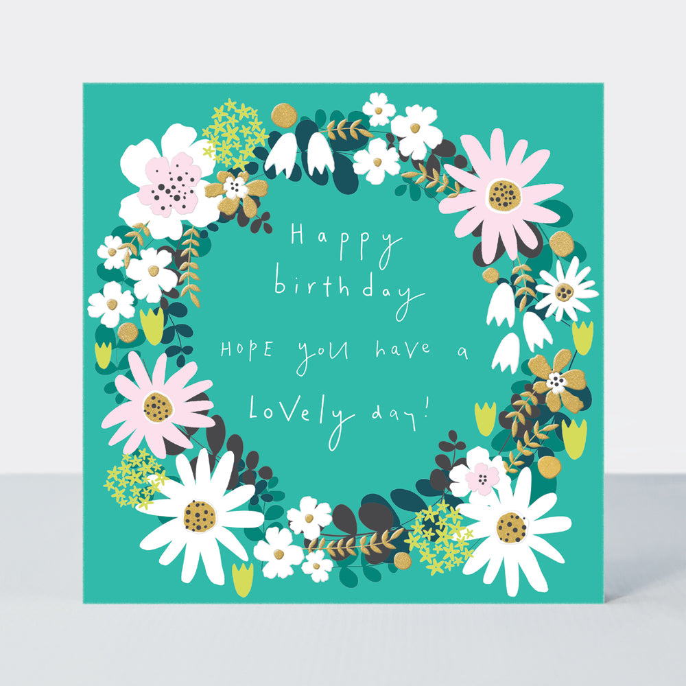 Mika - Birthday Turquoise Floral Wreath - Birthday Card