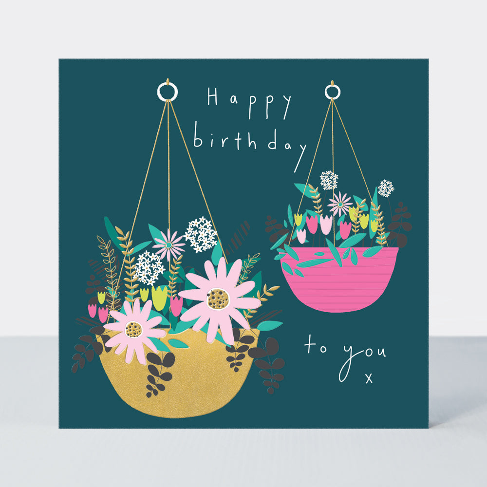 Mika - Birthday Blue Hanging Baskets - Birthday Card