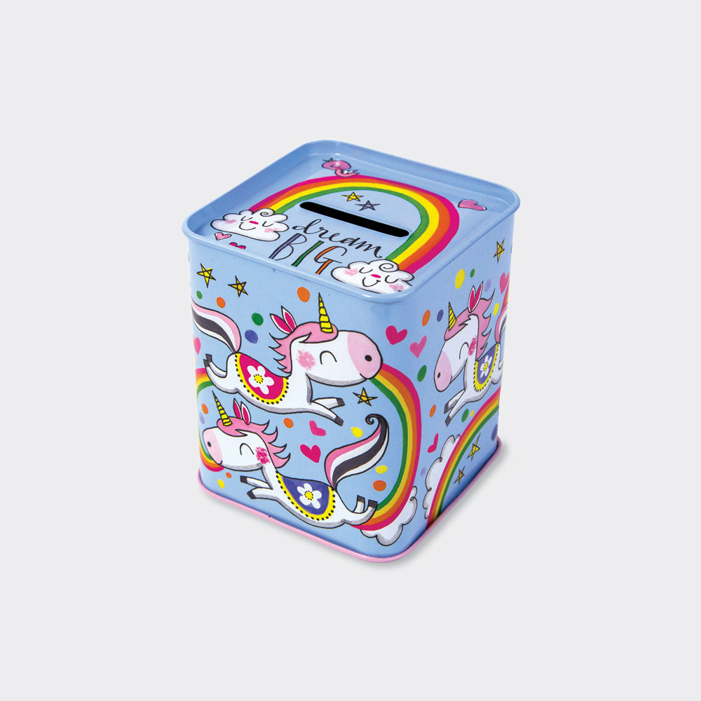 Money Box Tin - Dream Big Unicorns