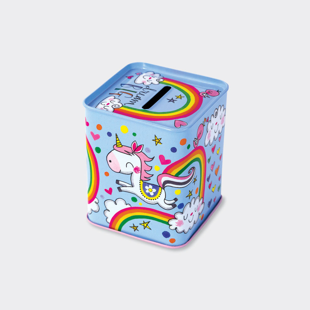 Money Box Tin - Dream Big Unicorns