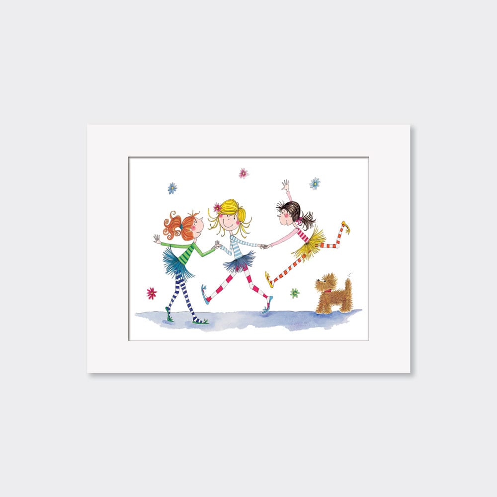 Mounted Limited Edition Print Three Girls and Dog