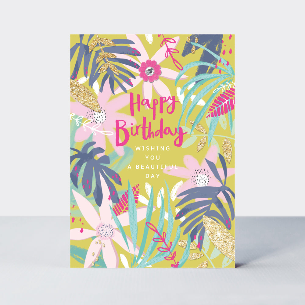 Hello Peachy - Happy Birthday Tropical Floral  - Birthday Card