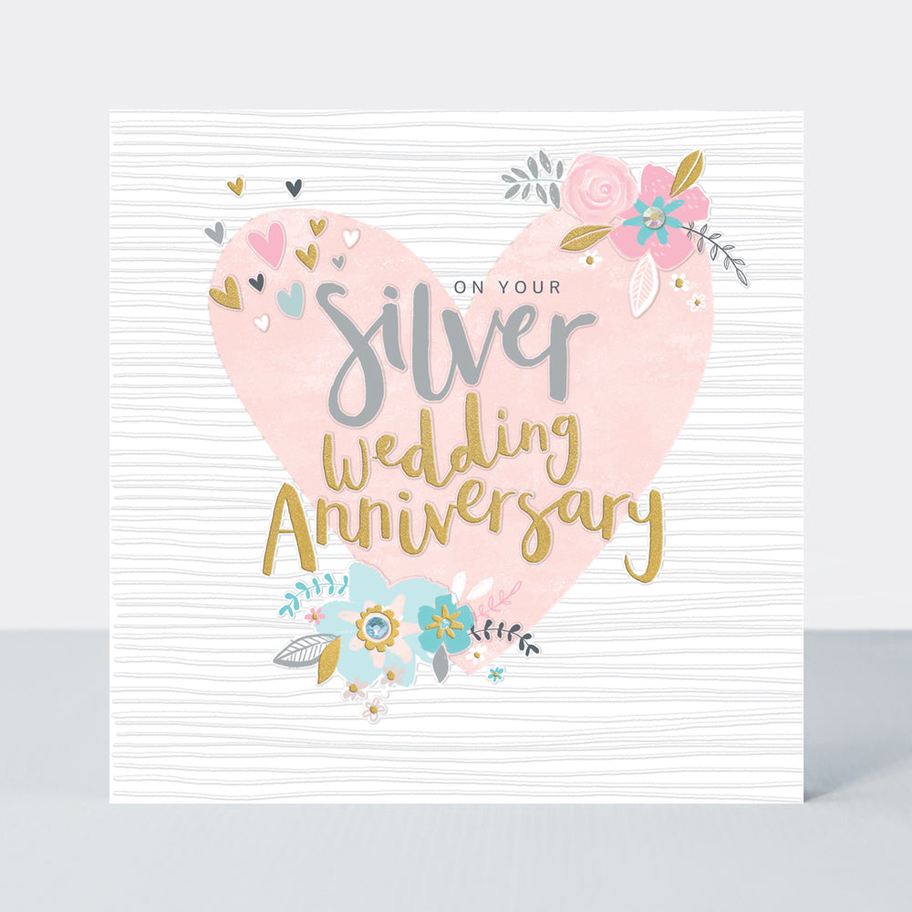 Peony - Silver Anniversary Card - Heart