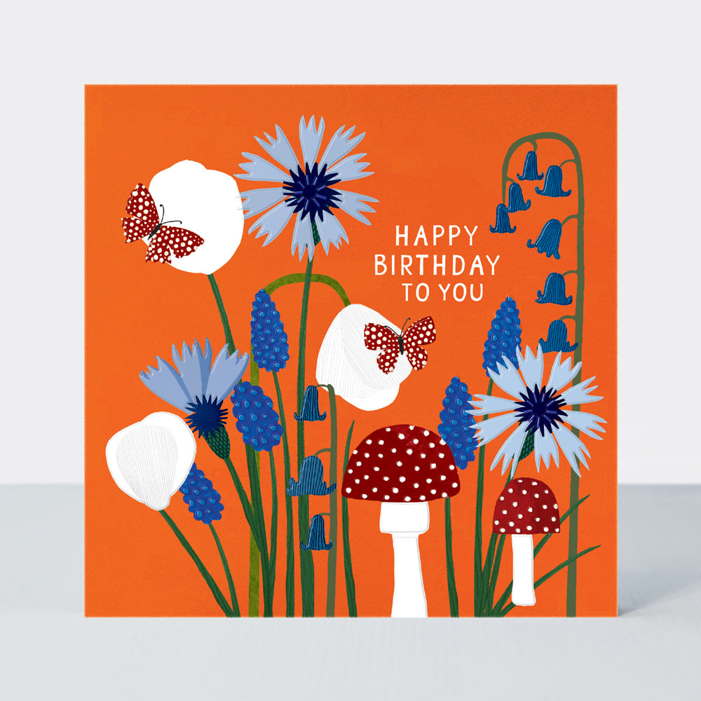 Paper Petals - Happy Birthday Card - Paper Cut Petals, Toadstools & Butterflies