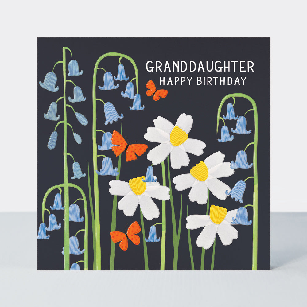 Paper Petals - Granddaughter Birthday Card - Paper Cut Butterflies & Bluebells