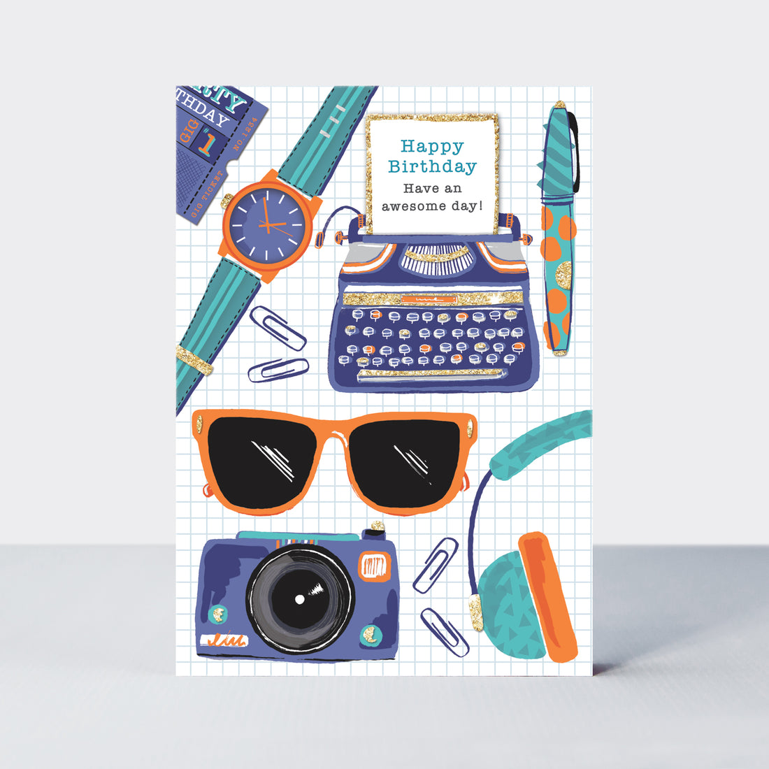 Piccolo - Typewriter, Sunglasses & Icons Birthday Card
