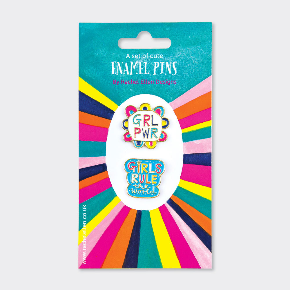 Set of Enamel Pin Badges - Girls Rule & GRL PWR