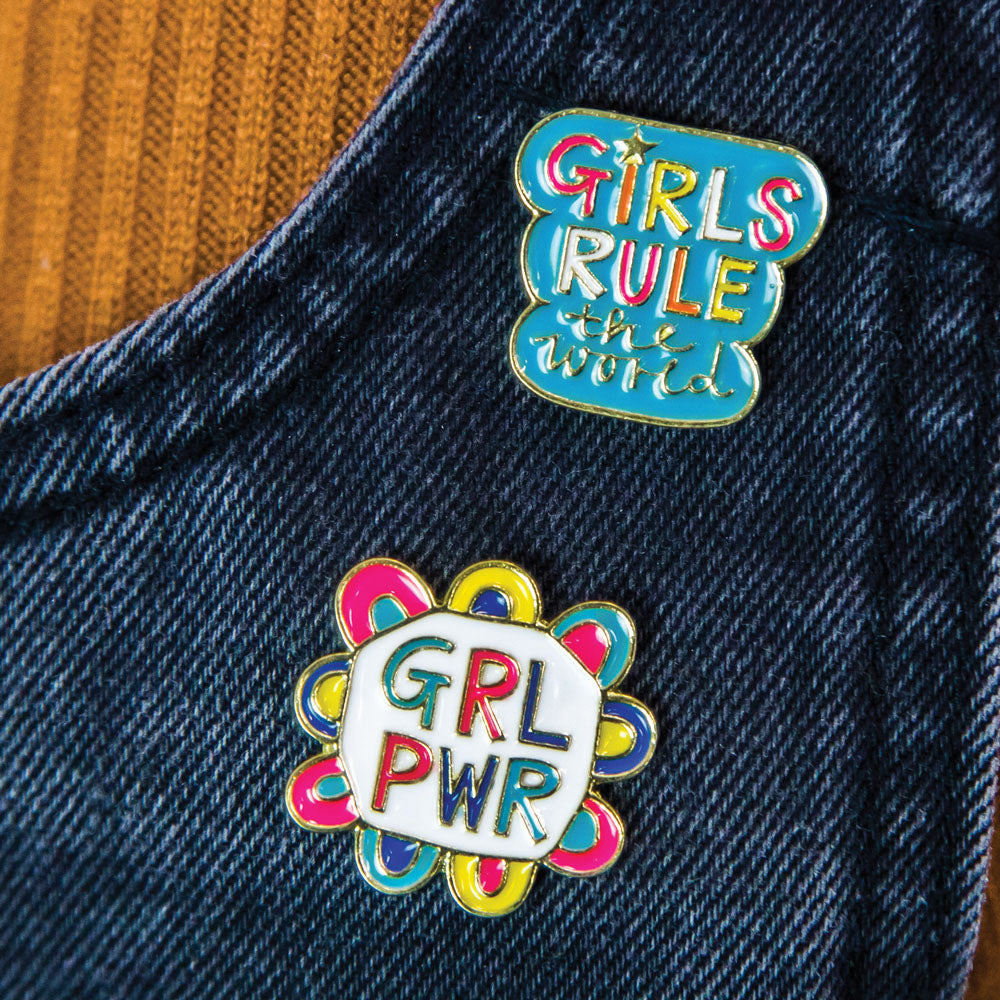 Set of Enamel Pin Badges - Girls Rule & GRL PWR