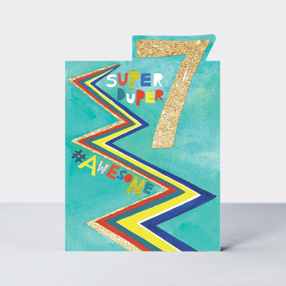 POW WOW - Age 7 - Super Duper Awesome - Birthday Card