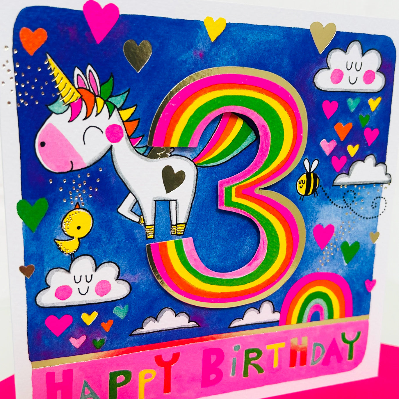 Rhubarb - Age 3 Girl/Unicorn birthday card