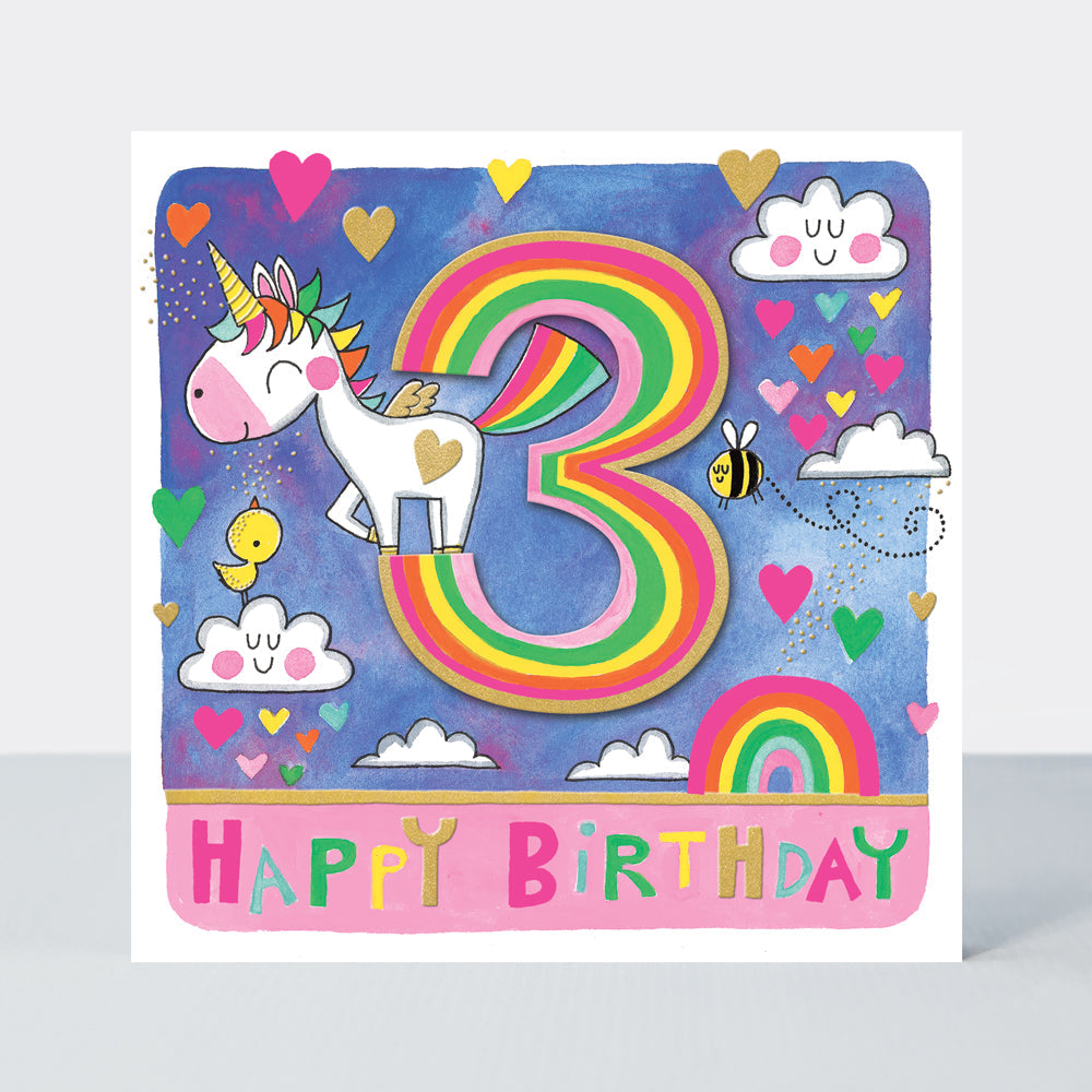 Rhubarb - Age 3 Girl/Unicorn birthday card