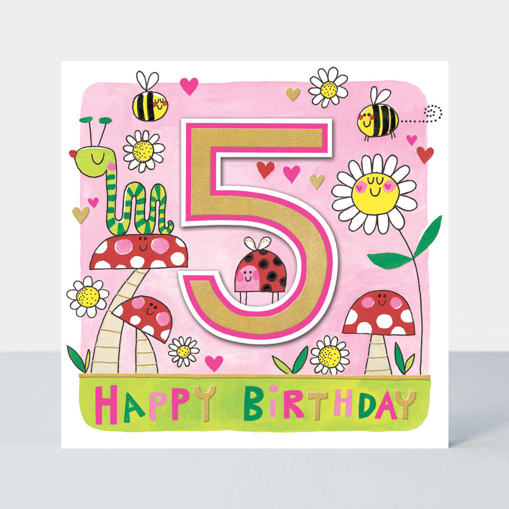 Rhubarb - Age 5 Girl/Toadstools birthday card