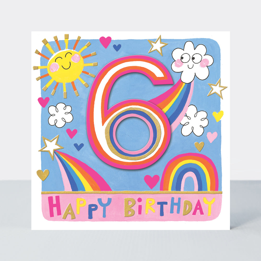 Rhubarb - Age 6 Girl/Sunshine & Rainbows birthday card