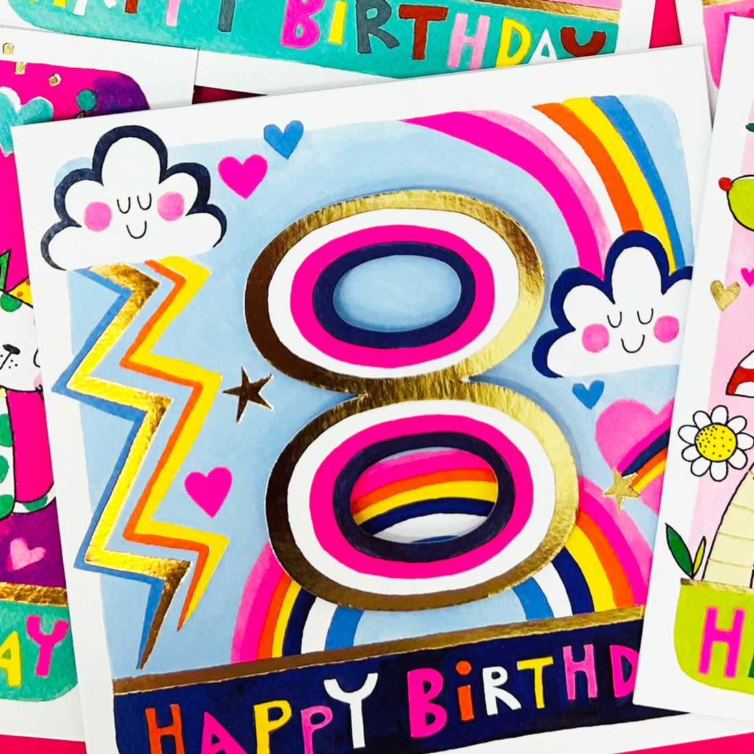 Rhubarb - Age 8 Girl/Rainbows & Clouds birthday card