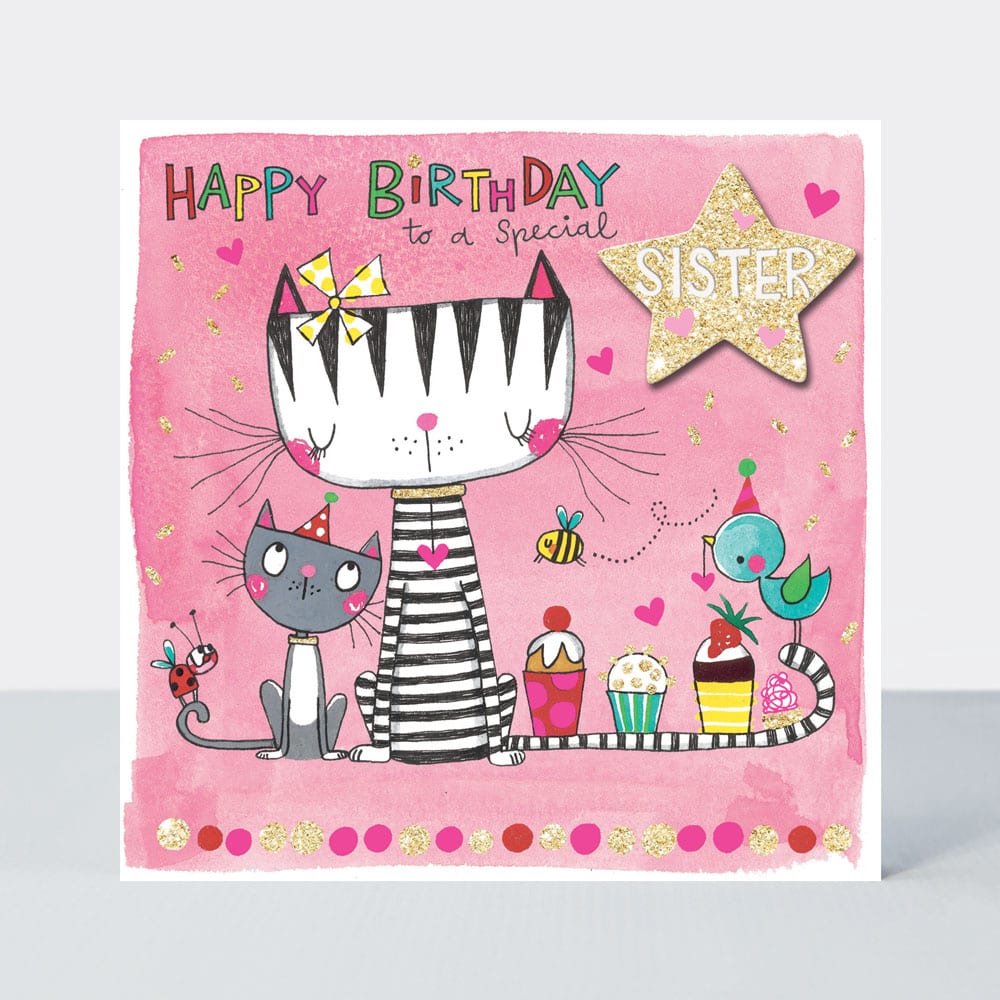Scribbles - Special Sister Cats & Cupcakes - Birthday Card