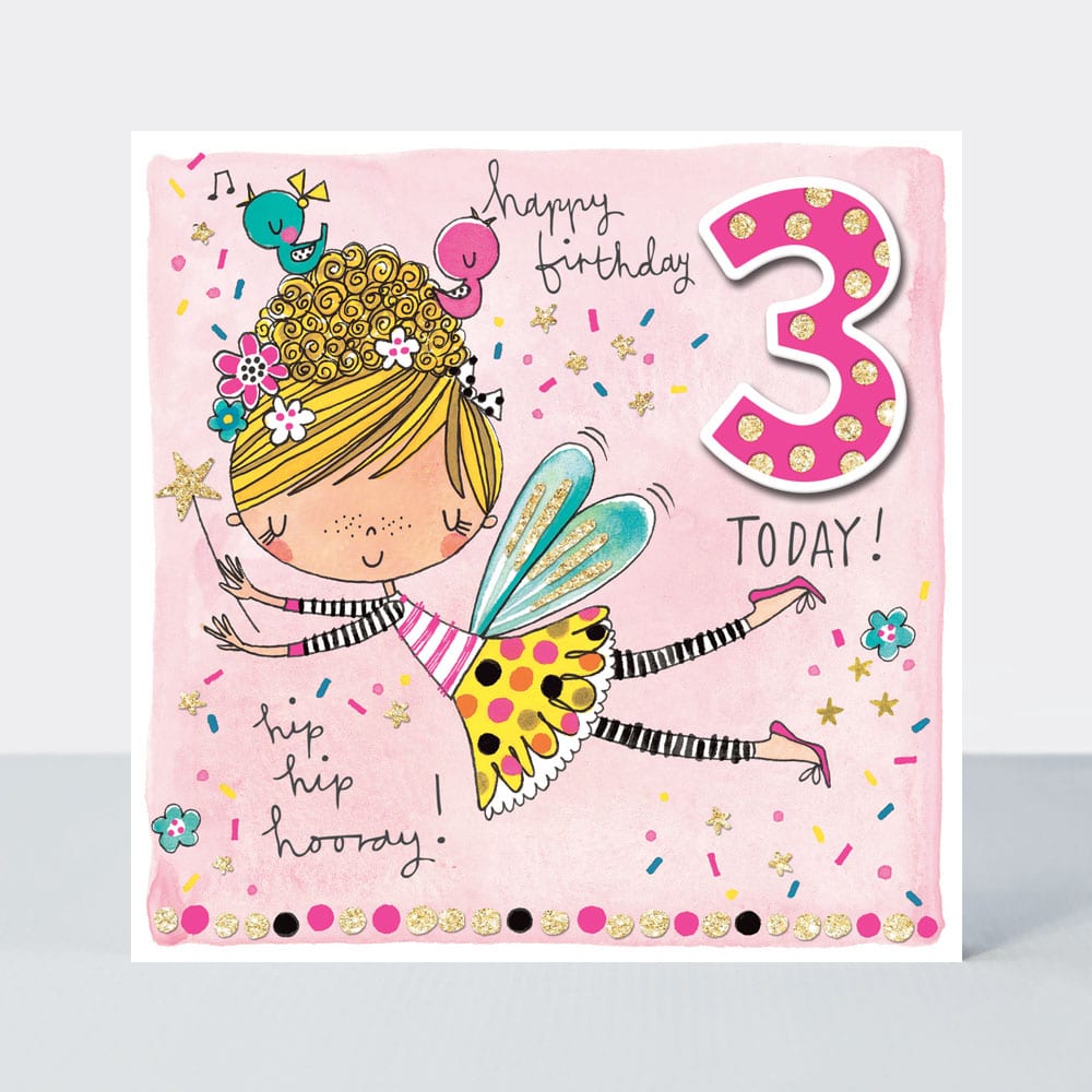 Scribbles - Age 3 Girl Fairy - Birthday Card