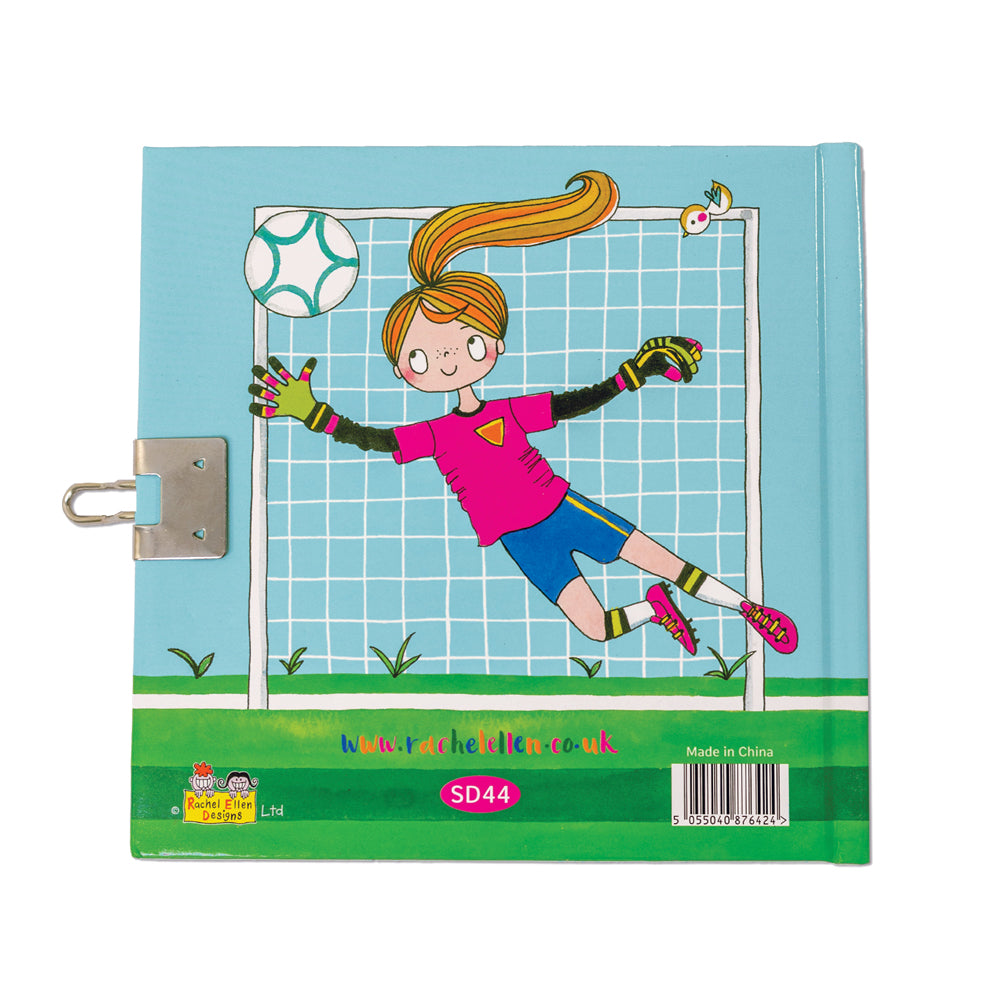 Back of girls football secret diary showing goalie design