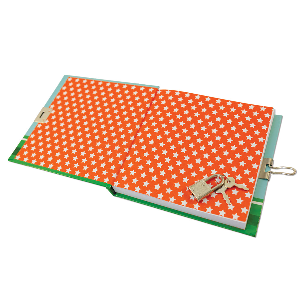 Back of girls football secret diary, orange star pattern