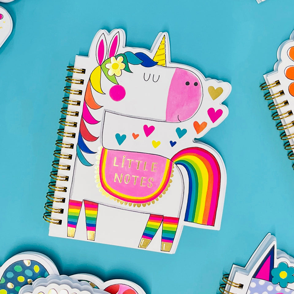 Magical Unicorn Shaped Wire Bound Notebook | Gold Foil & Rainbow