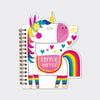 Magical Unicorn Shaped Wire Bound Notebook | Gold Foil & Rainbow