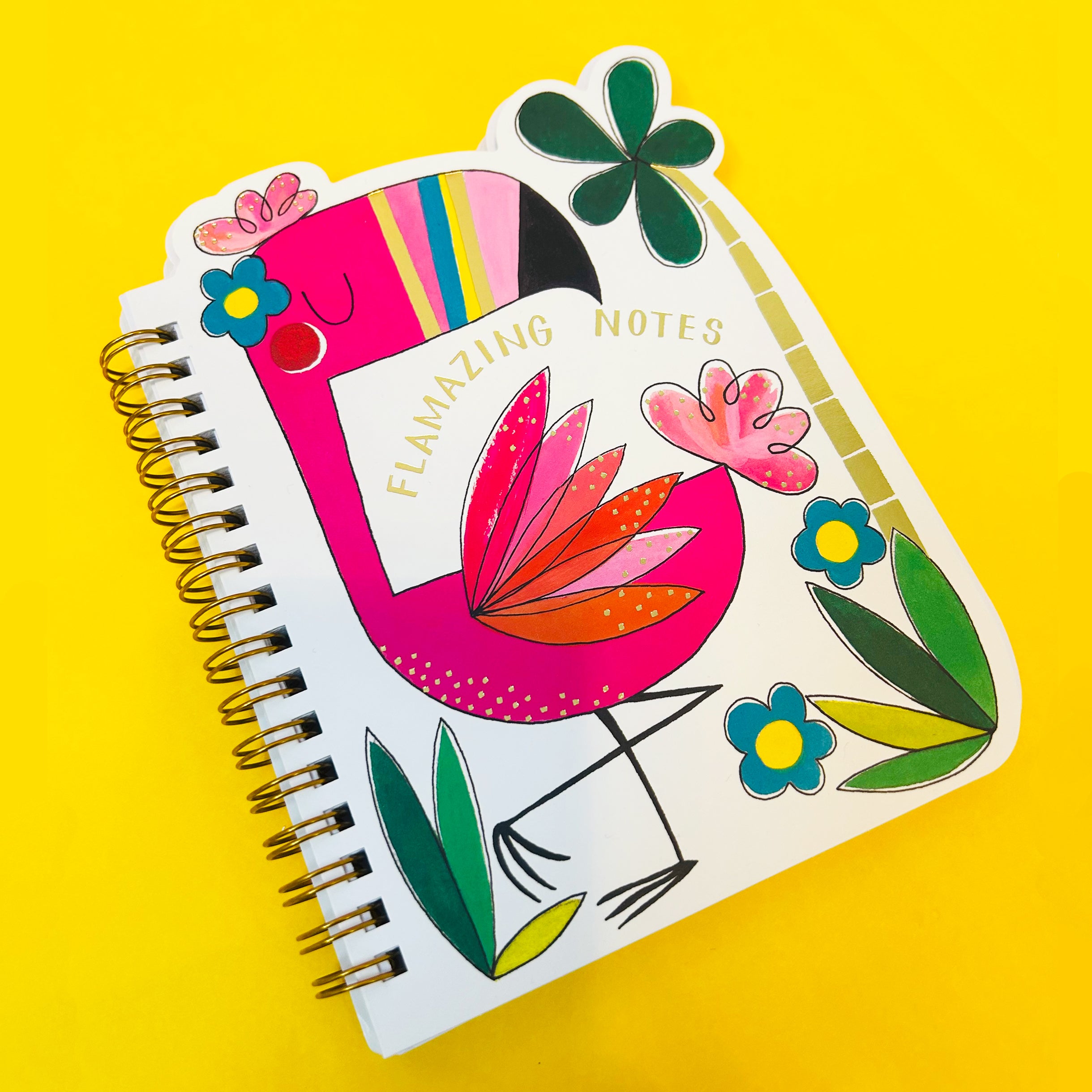 Flamazing Flamingo Shaped Wire Bound Notebook | Gold Foil