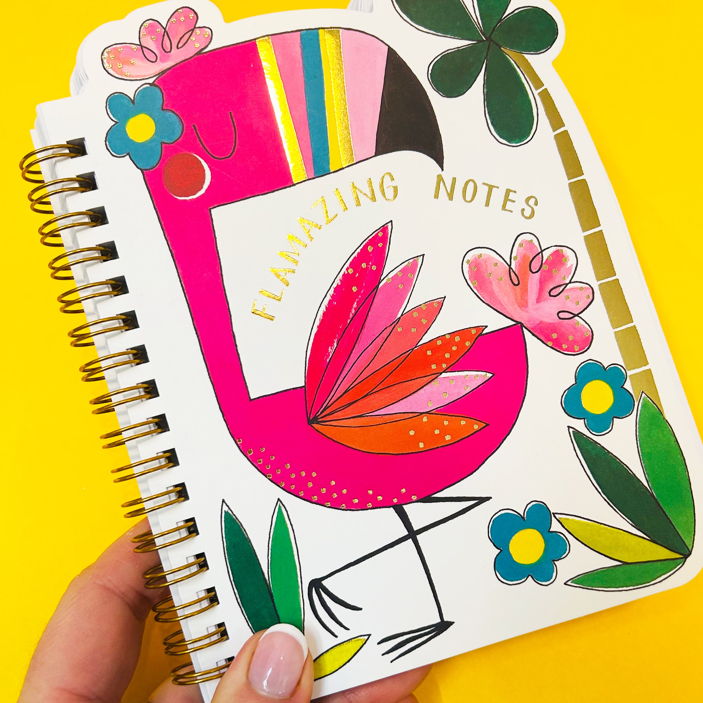 Flamazing Flamingo Shaped Wire Bound Notebook | Gold Foil