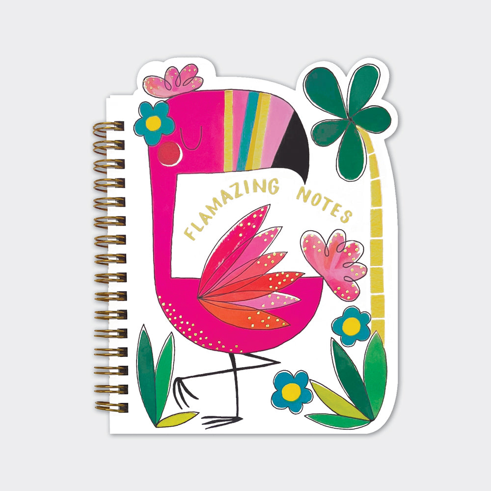 Flamazing Flamingo Shaped Wire Bound Notebook | Gold Foil