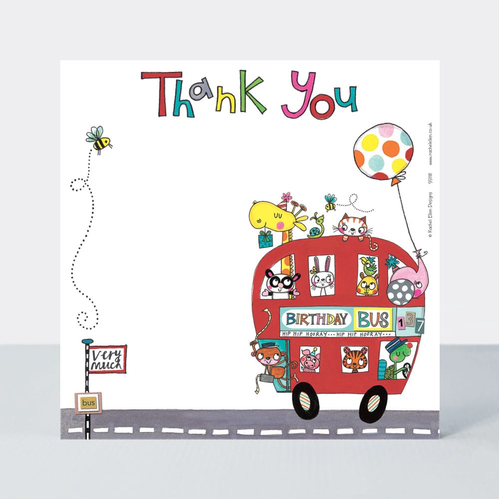 Birthday Bus Thank You Note Cards (Pack of 8)