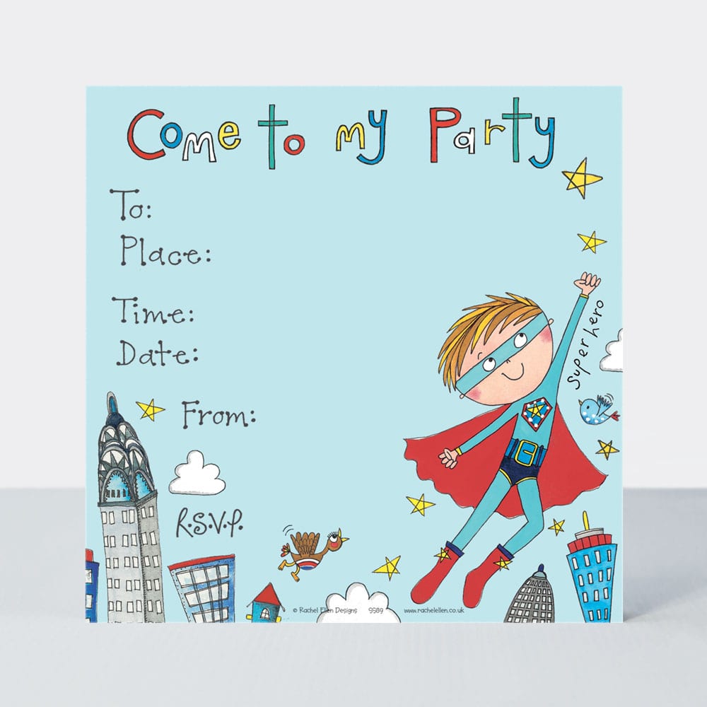 Party Invite Super Hero (pack of 8)