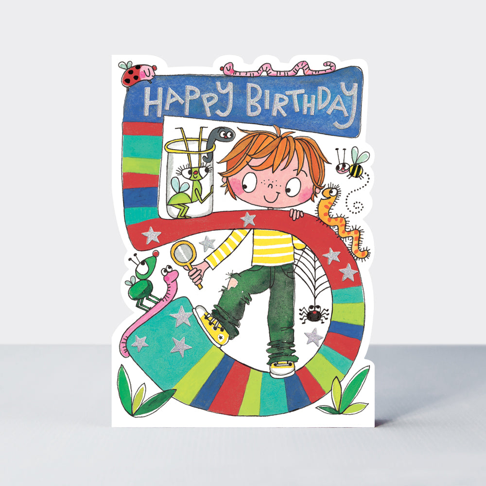 Star Jumps - Age 5 boy & bugs - Birthday Card