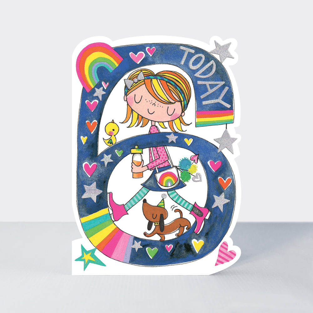 Star Jumps - Age 6 rainbow girl - Birthday Card