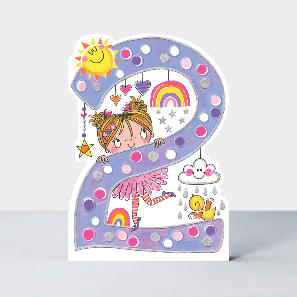 Star Jumps - Age 2 girl & rainbows - Birthday Card