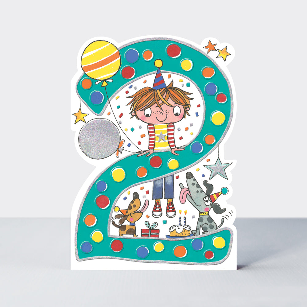 Star Jumps - Age 2 boy & dogs - Birthday Card