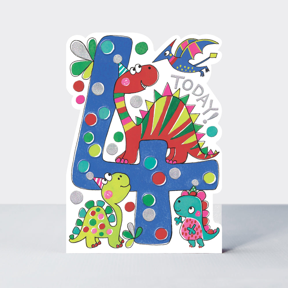 Star Jumps - Age 4 boy dinosaurs - Birthday Card