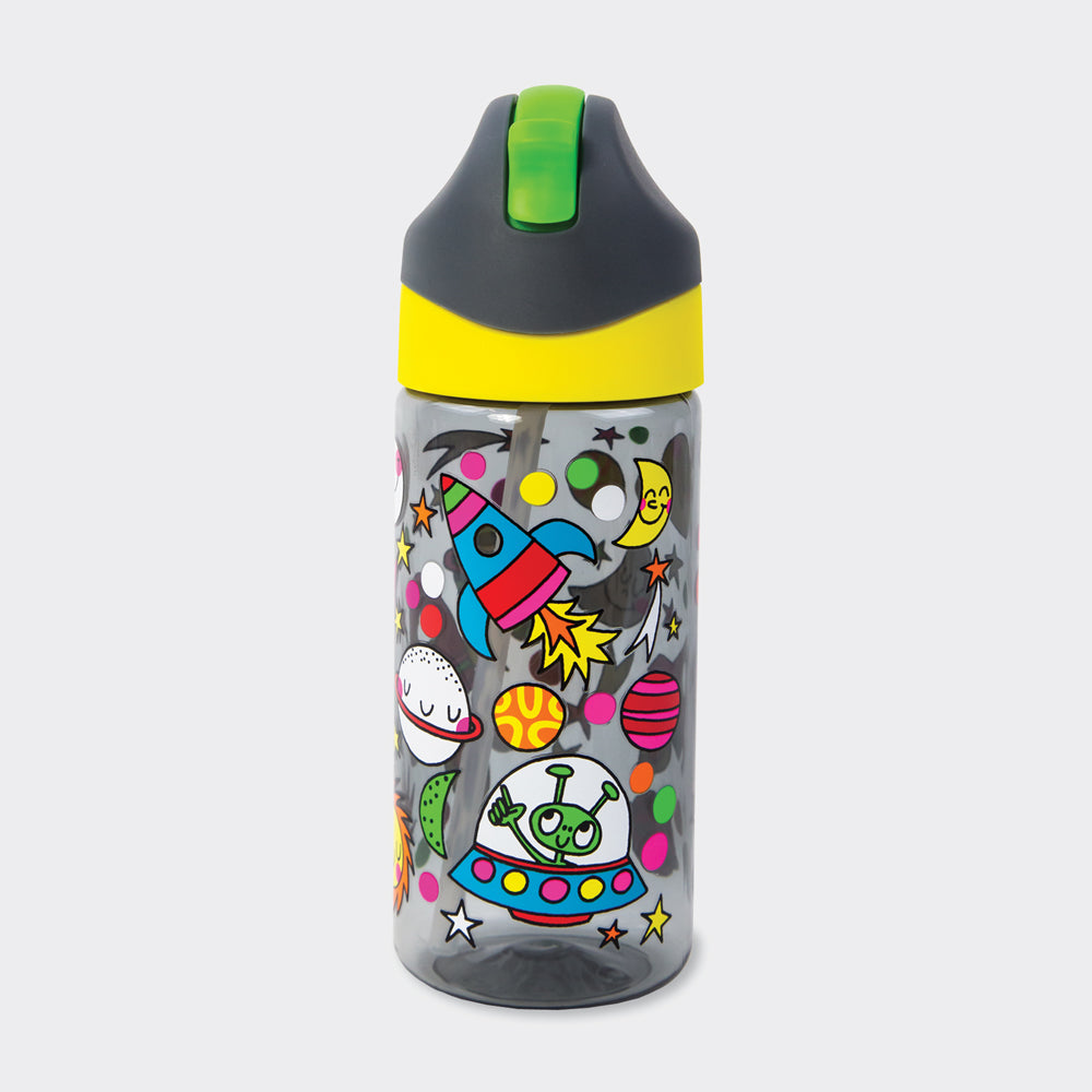 Children's Water Bottle With Straw - Space