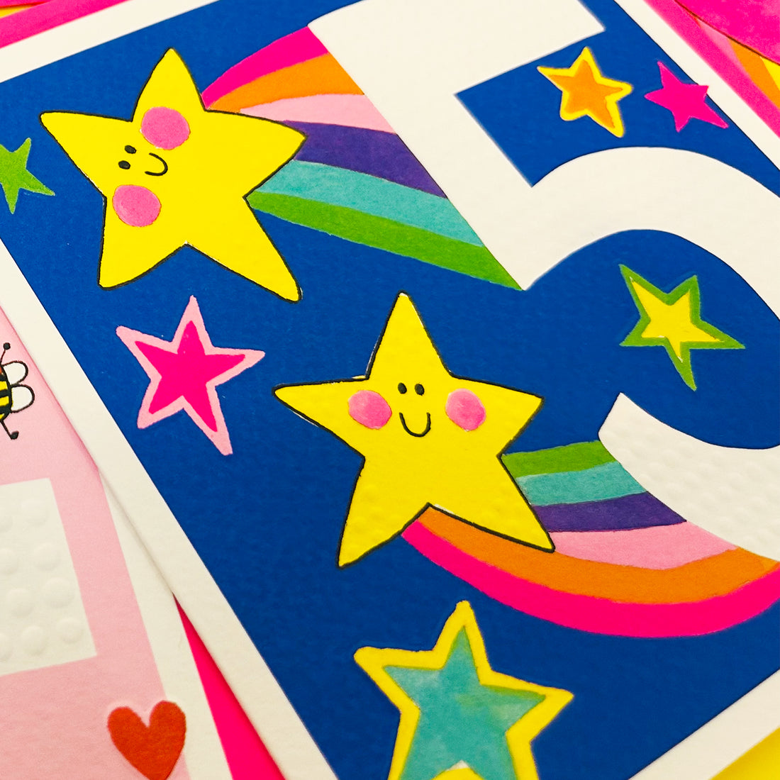 Sweet Pea - Age 5 Girl/Stars & Rainbows Birthday Card