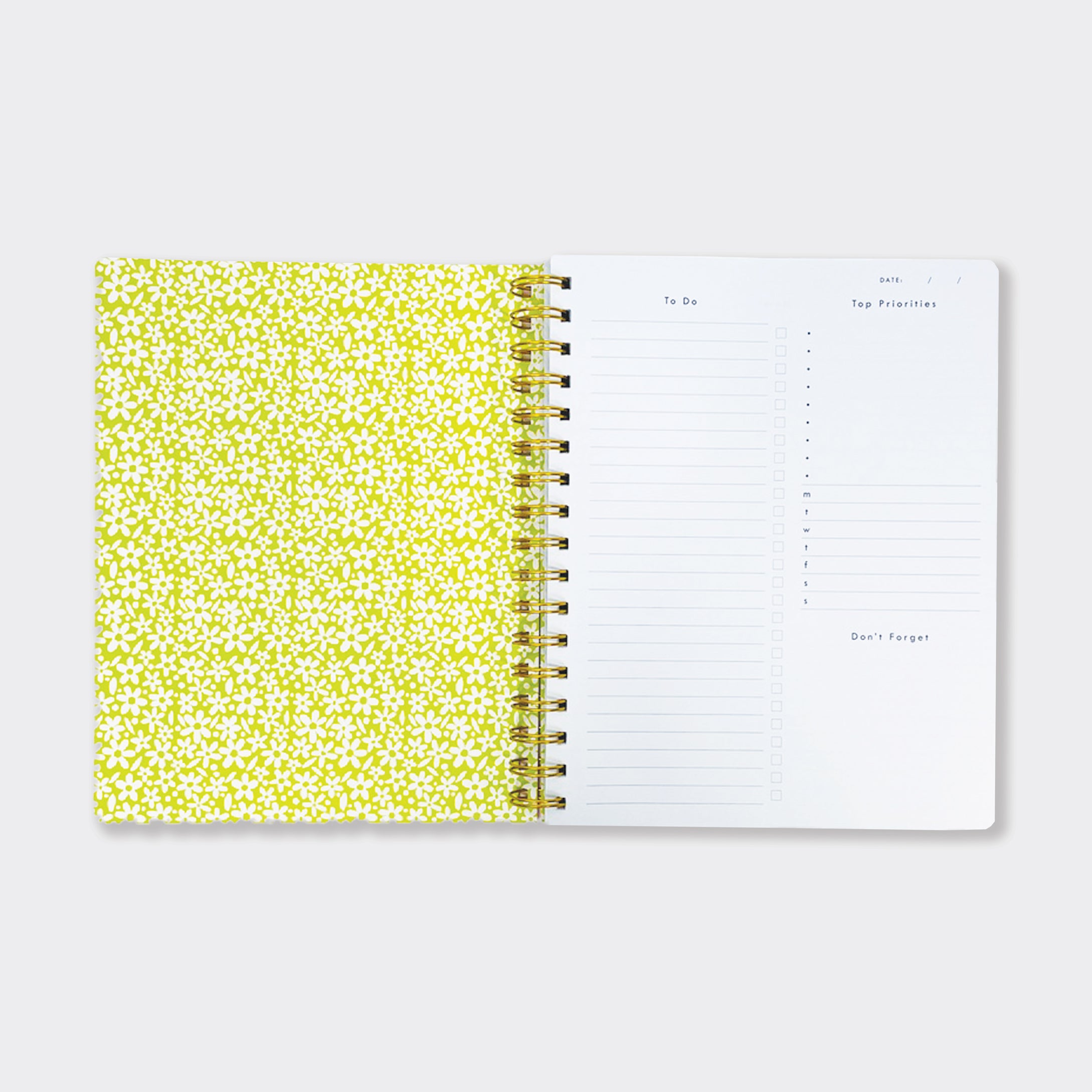 200-Page Lined Wirebound Notebook - Floral Planner With Lists