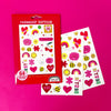 Packaging of friendship tattoos with designs on a pink background