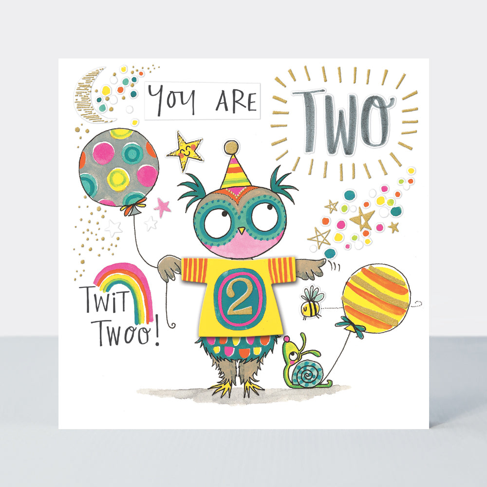 T-Party - Age 2 Birthday Card /Owl & Balloons